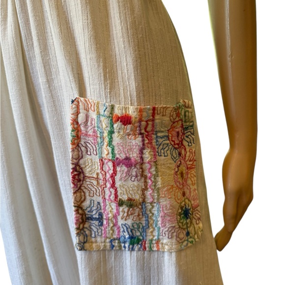 Leiter’s Vintage 70s Hand Embroidered Boho Fish Print Hippie Ruffle Mini Dress - Picture 4 of 8
